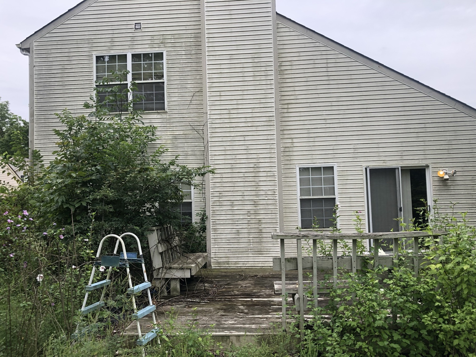 Dirty vinyl siding before pressure washing